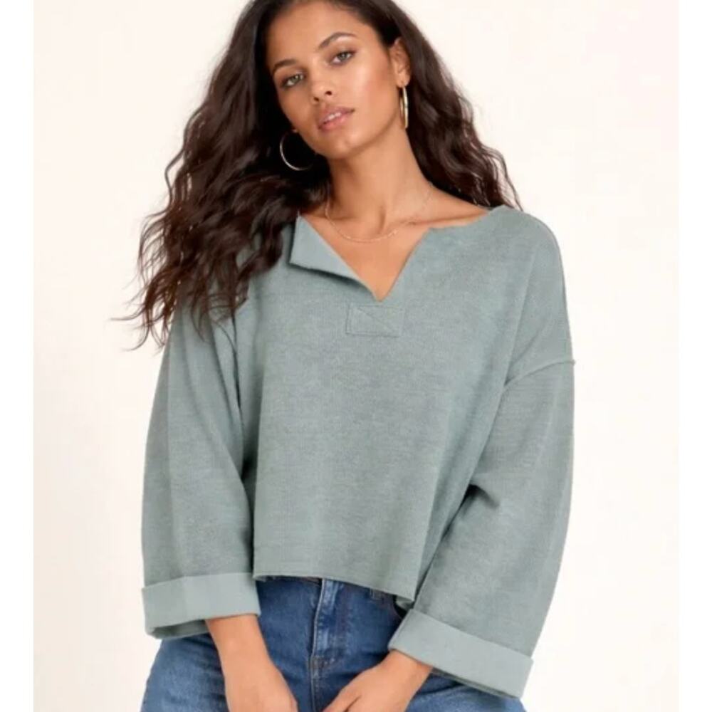 Urban Outfitters Jax Inside Out Notch Neck Oversized Top Sage Size M